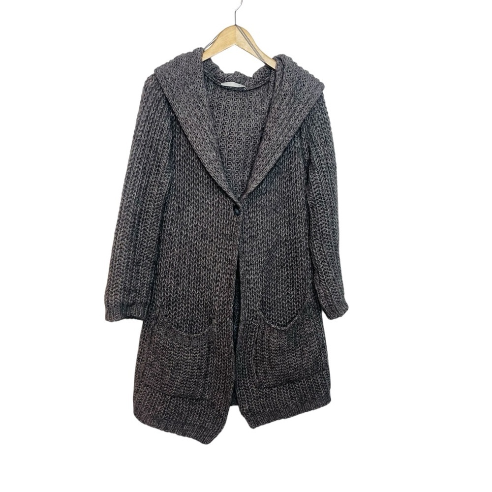 oui Italy Women's Size 14 Chunky Knit Oversized Wool Alpaca Long Hooded Sweater